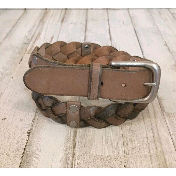 Fossil Braided 2 Tone Leather Belt 1.5" Wide Boho Bohemian Gypsy Women's Medium - Picture 1 of 11